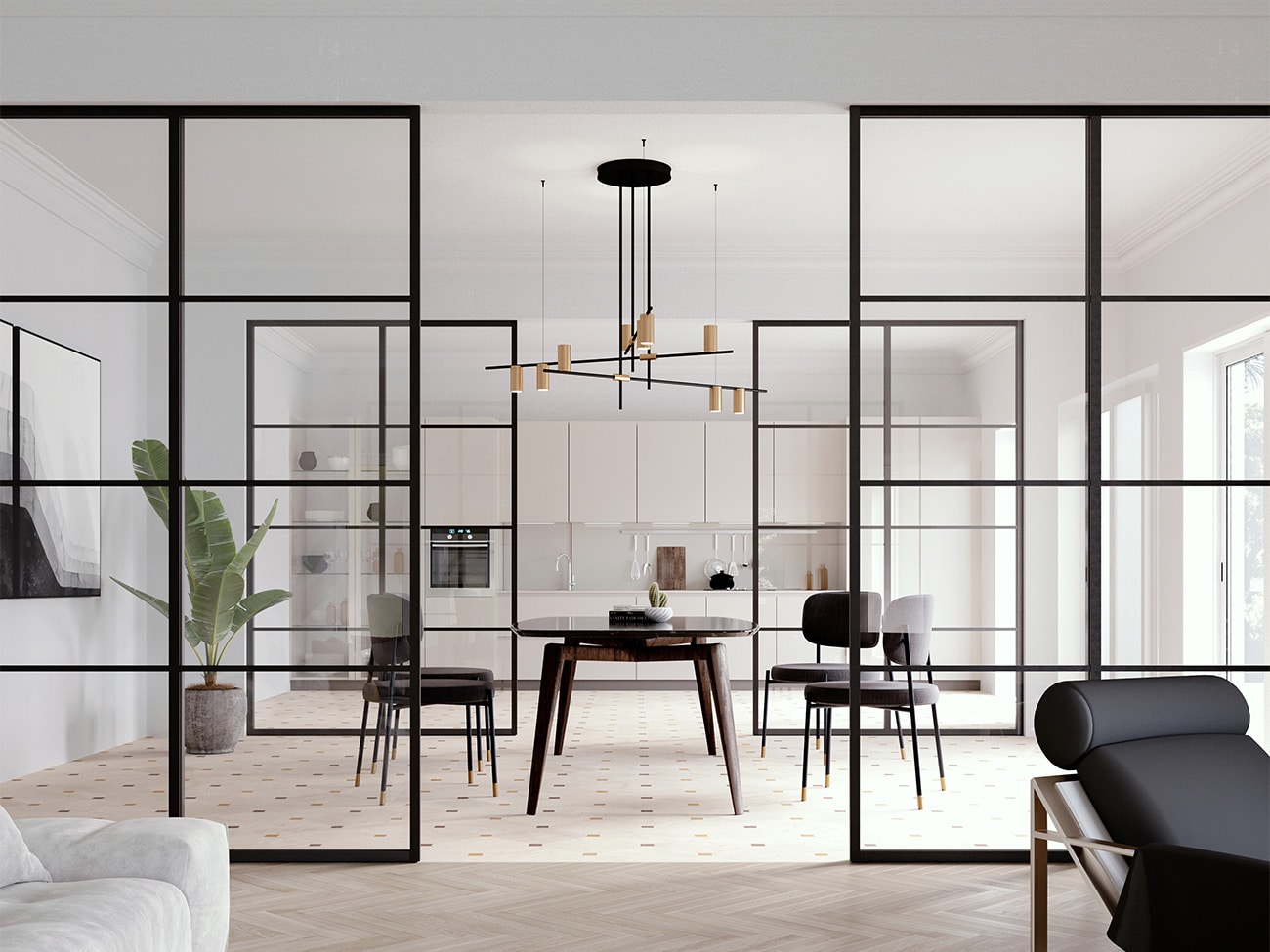 Structure for interior glass walls in click & connect